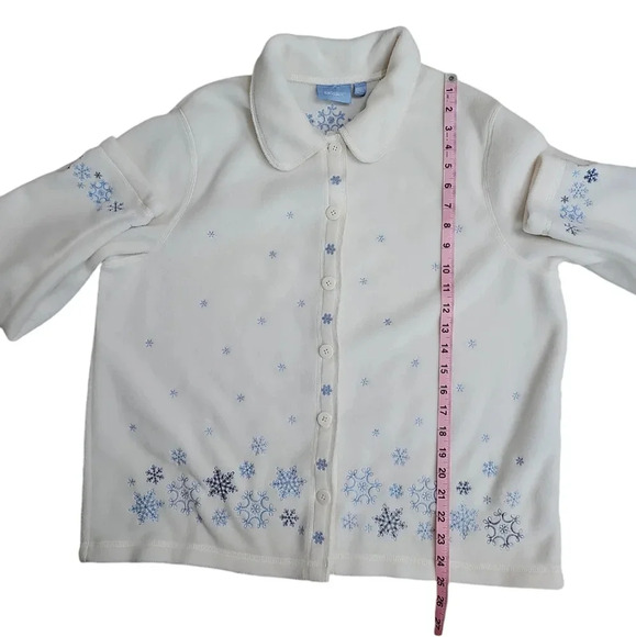 Croft & Barrow Women XL White Fleece Jacket Blue Snowflake Print Winter Holiday - Picture 7 of 7
